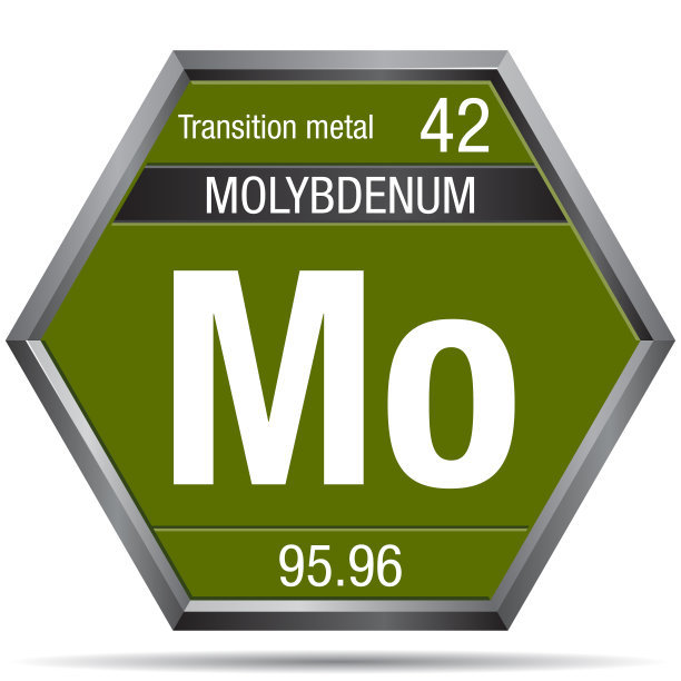 金属框架六边形的钼符号。元素周期表中的第42号元素图片下载