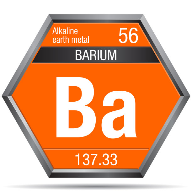 钡符号以六边形的形式与金属框架。元素周期表中的第56号元素图片下载