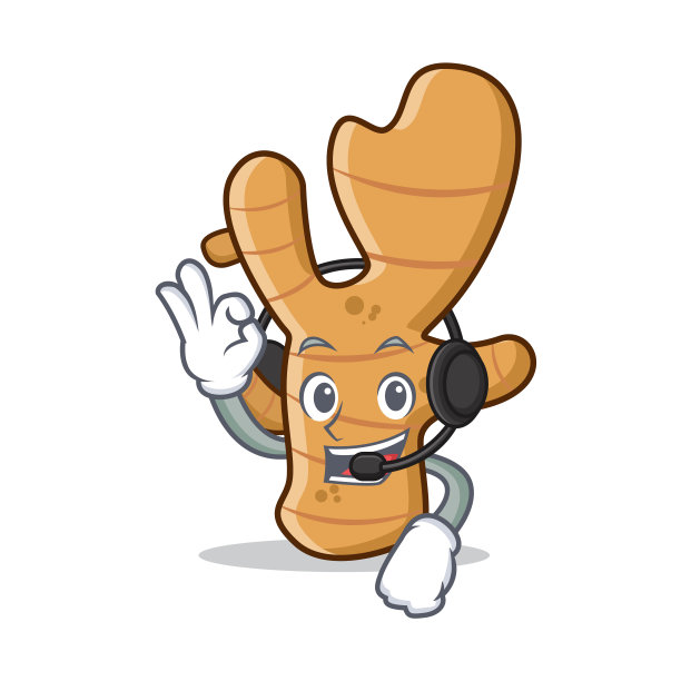 配有耳机的姜黄色卡通造型吉祥物图片下载