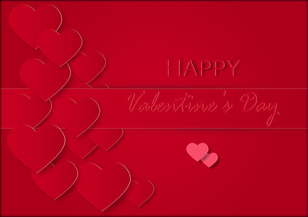 红色和粉红色的心在红色的背景，情人节概念矢量插图图片下载