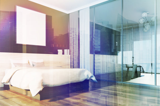 黑色卧室角落，双层海报图片下载