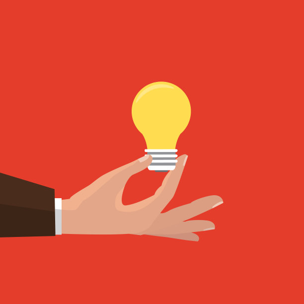 矢量插图在平面设计。孤立的背景。手指指着灯泡。大想法的概念。素材图片