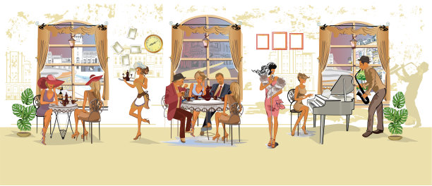 里面喝咖啡的人系列浪漫café。图片下载