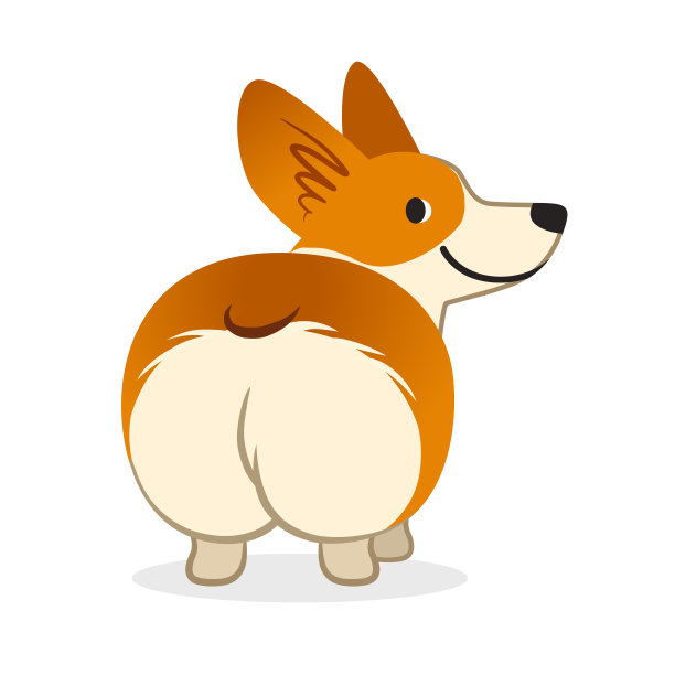 可爱微笑的威尔士柯基犬矢量卡通插图。有趣的柯基臀平风格设计元素孤立的白色。图片下载