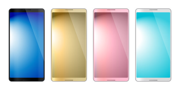 4色智能手机，手机隔离，渐变背景，矢量插图图像。图片下载