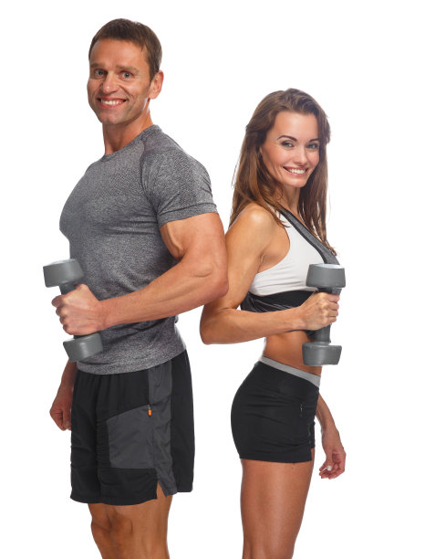 运动夫妇和哑铃。图片下载