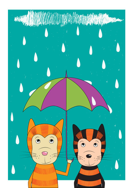 两只姜黄色的猫——雨中打着伞的朋友图片下载