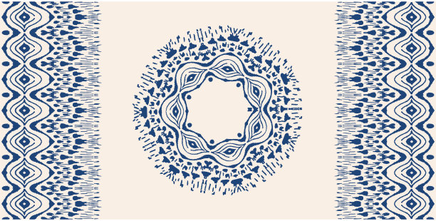 一套扎染艺术刷子和花边。向量民族项链。伊卡特模式。Shibori印花与条纹和人字形。图片下载