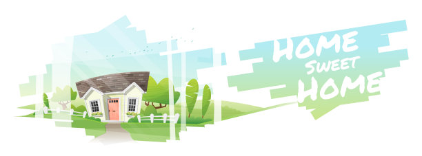 温馨的家，美丽的乡村景观和小房子的背景，矢量，插图图片下载