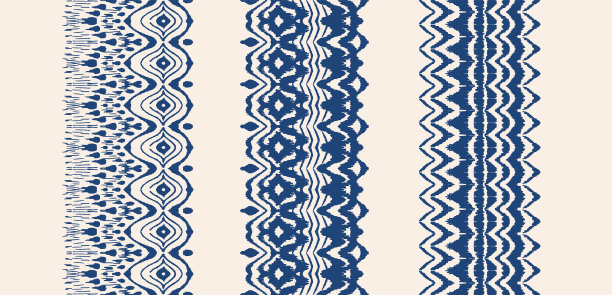 一套扎染艺术刷子和花边。向量民族项链。伊卡特模式。Shibori印花与条纹和人字形。图片下载