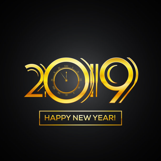 新年快乐2019贺卡-倒计时黄金数字与大胆框架在黑暗的背景| EPS10矢量插图设计素材图片