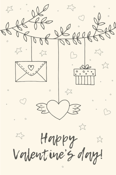 喜欢白色背景上的装饰复古元素。手绘收藏与心，翅膀，枝与叶，鸟，礼物，锁，钥匙，信和字母。涂鸦集，卡通浪漫的物品。矢量插图。图片下载