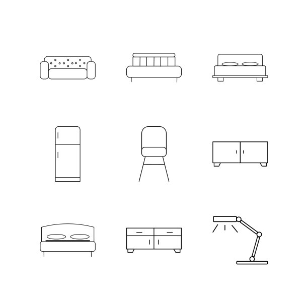 家具线性图标集。简单的轮廓图标图片下载
