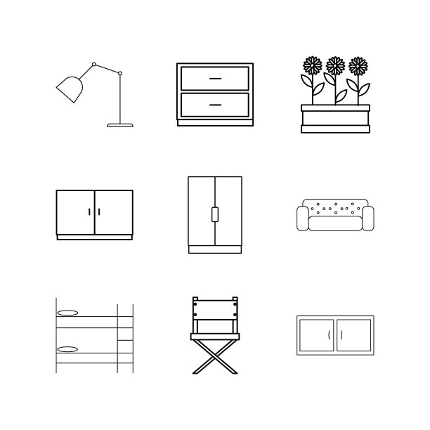 家具线性图标集。简单的轮廓图标图片下载
