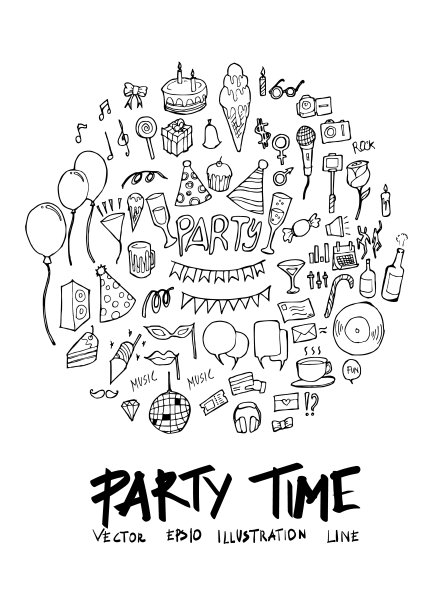 黑线党涂鸦插画圈线素描风格eps10图片下载