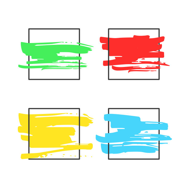 一套彩色笔触干燥粗糙的边缘和几何框架。图片下载