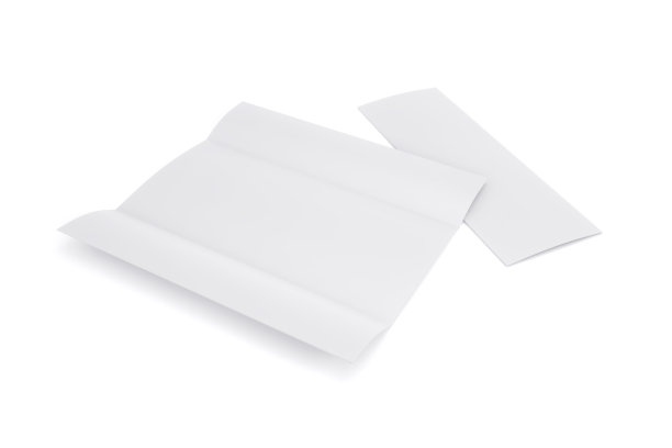 空白的白色三折小册子模型，打开和关闭孤立的白色背景。为您的设计空模板小册子。3 d渲染。图片下载