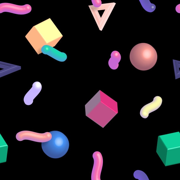 新潮的80年代三维模式与几何形状矢量插图。图片下载