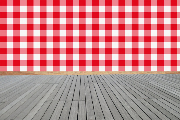 厨房木地板墙上有方格墙纸图片下载