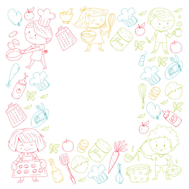 儿童菜单，儿童咖啡馆，餐厅。幼儿园和学龄前儿童，中小学男生女生。健康食品饮料。烘焙、水果、蔬菜。烹饪课程。图片下载