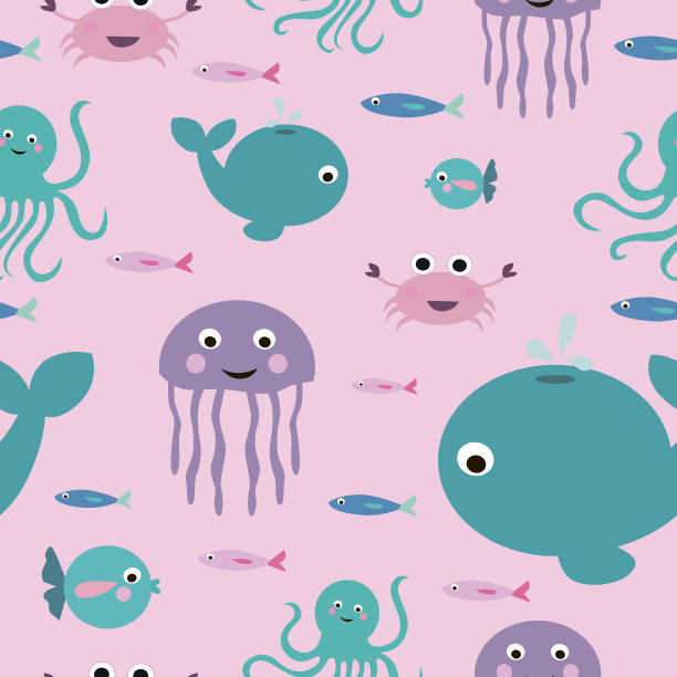 无缝模式的儿童与卡通海底世界图片下载