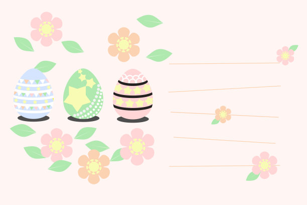 插图的平面设计卡通向量。用柔和的色调装饰复活节彩蛋和鲜花。与春天和复活节有关的时间。有线条和复制空间的图片印刷，贺卡或平面设计。图片下载
