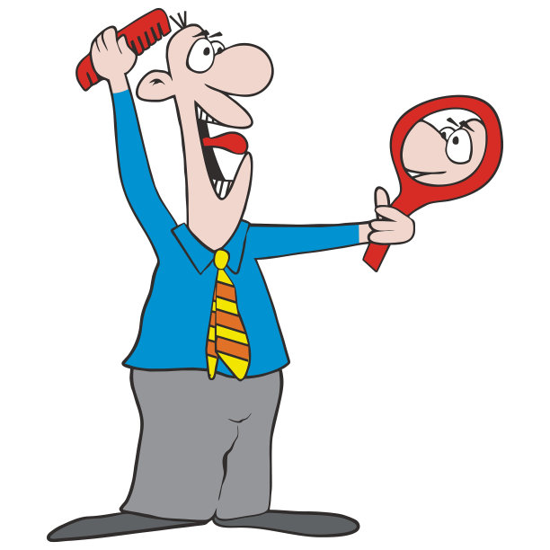 图-英俊的男子与镜子，向量有趣的插图图片下载