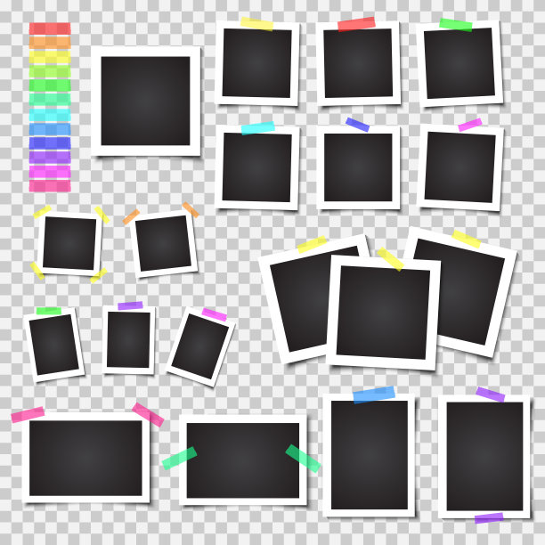 带阴影的空白相框。大集合。不同颜色的胶带图片下载