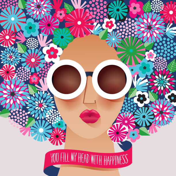 矢量插图的太阳镜女人与花卉图案在她的头发。图片下载