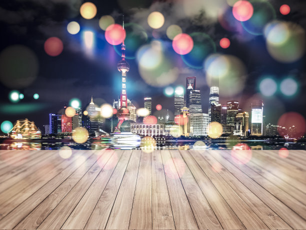 散景背景的上海城市景观图片下载