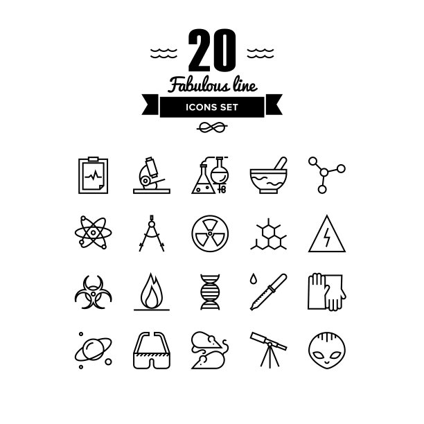 生物技术元素线图标设置图片下载