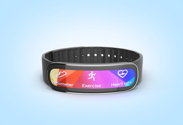健身手环智能手表孤立在蓝色渐变背景3d素材图片