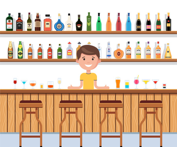 酒吧里有酒保和鸡尾酒图片下载