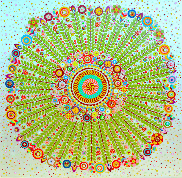 曼荼罗的艺术。精神，瑜伽和冥想背景艺术。花像圆。同心纹理花表面艺术。摘要暑期拼贴，爱好和工艺活动。近距离图片下载