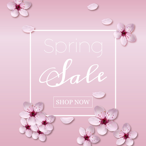 逼真的樱花，樱花的花朵。春季大减价的横幅。矢量艺术和插图。素材图片