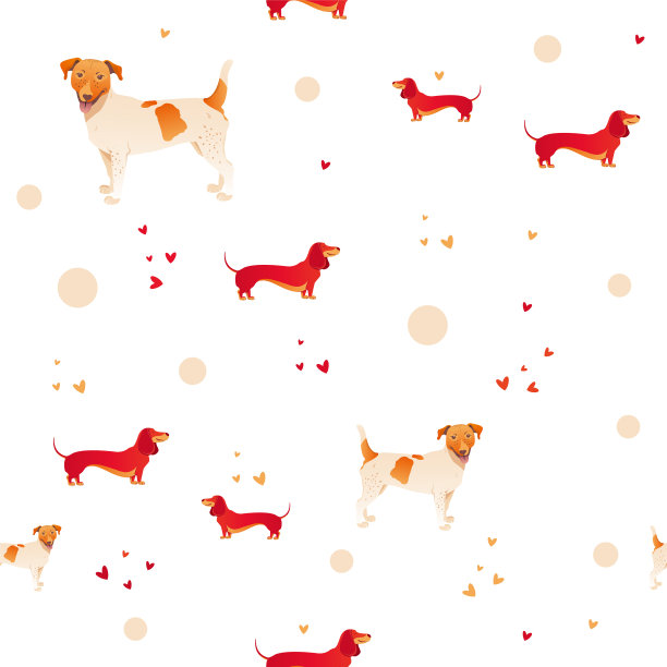 无缝图案与红狗和草。图片下载