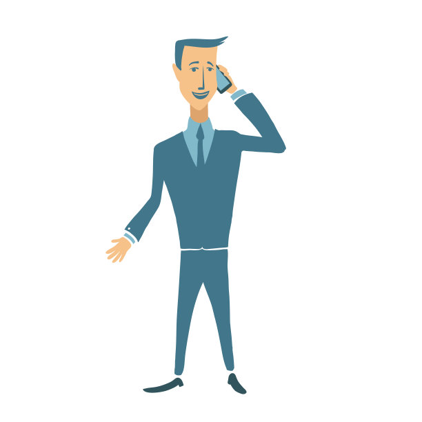 站着微笑的商人正在讲手机。平面矢量字符插图，孤立在白色上。图片下载