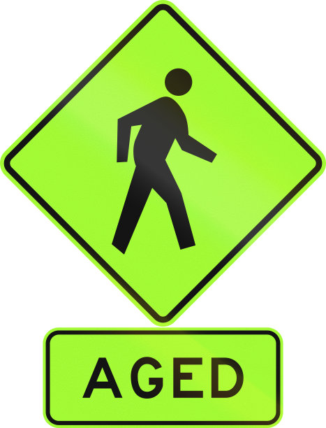 新西兰的路标装配。老年人行人，荧光版图片下载