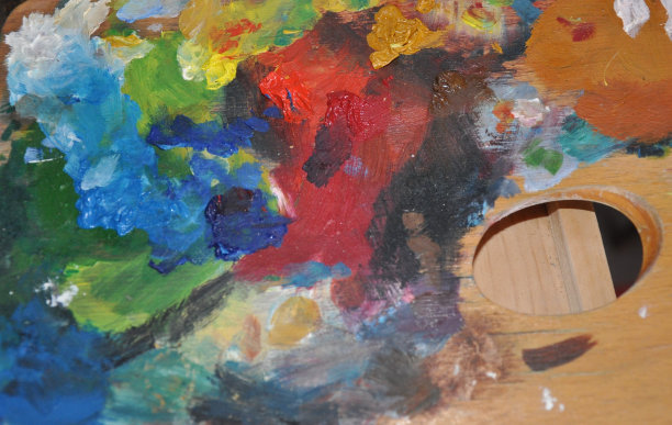 画家调色板的细节，抽象混色照片图片下载