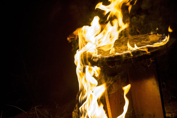 特写照片燃烧的木制家具在大篝火图片下载