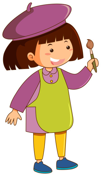 穿着绿围裙，拿着画笔的女孩图片下载