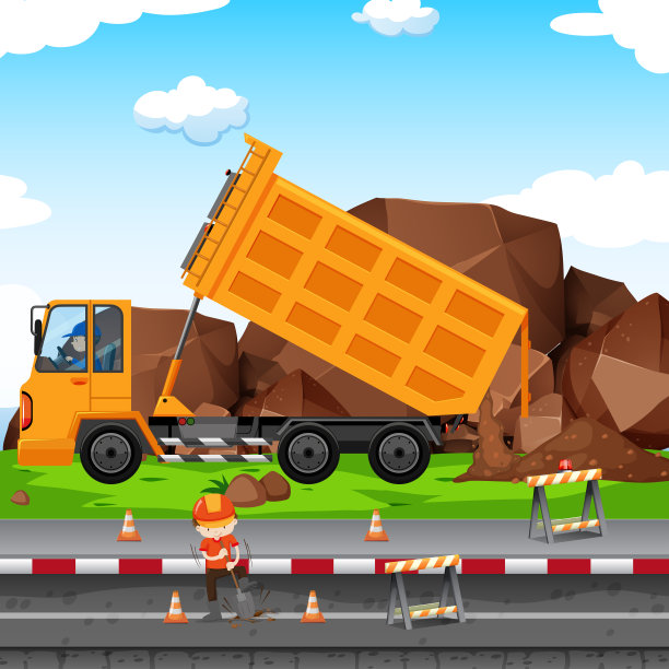 有人力和拖拉机的建筑工地图片下载