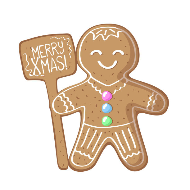 白色背景上的姜饼人矢量图，可爱的微笑姜饼人卡通画图片下载
