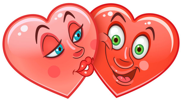 两颗红心在接吻。可爱的表情符号图片下载