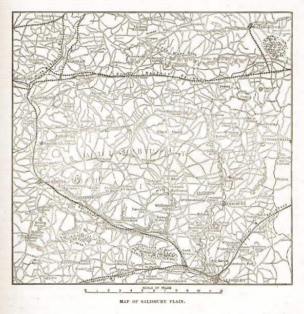 英国索尔兹伯里平原的维多利亚地图刻版图片下载