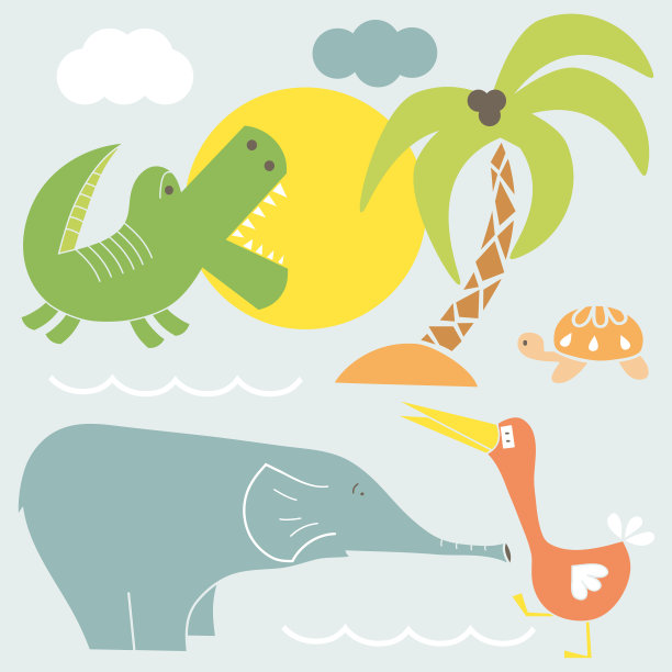 非洲动物的向量集。卡通有趣的动物。图片下载