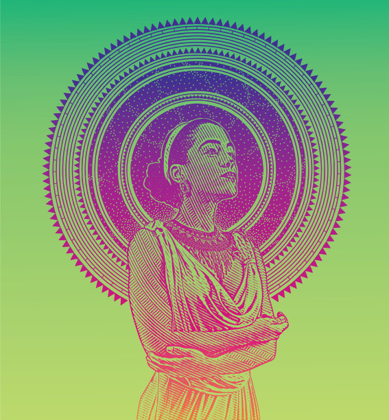 紫外线雕刻肖像的一个年轻的混合种族妇女与星星和空间图片下载