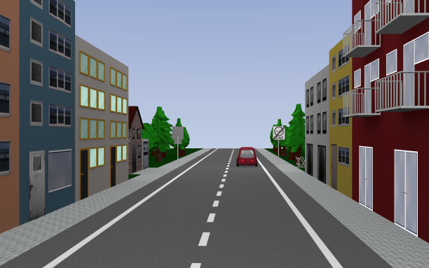 道路，以行列式房屋，汽车汽车，环境保护为目标。图片下载
