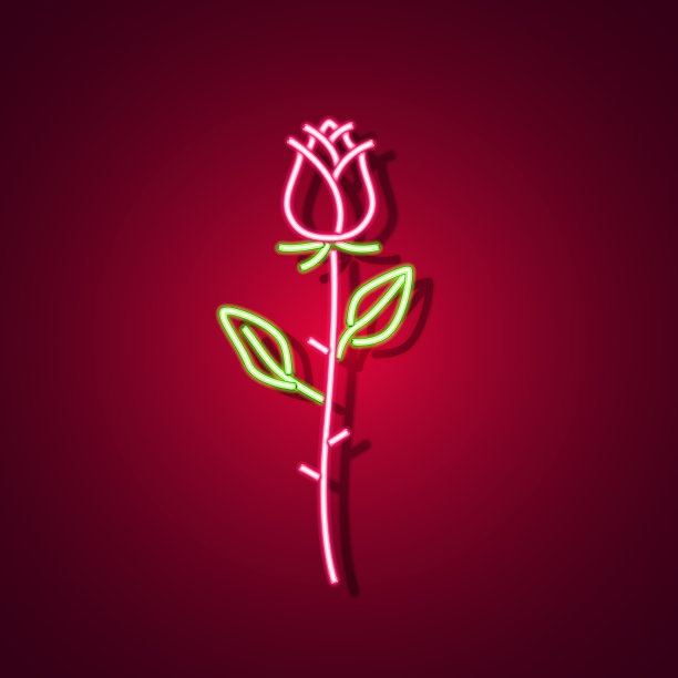 玫瑰霓虹灯。霓虹招牌，亮晶晶的招牌，亮晶晶的横幅。矢量图标图片下载