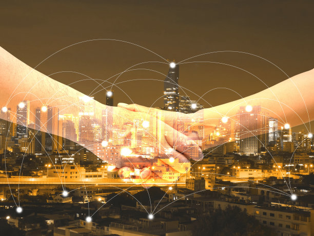 双重曝光的商业人士握手图片下载